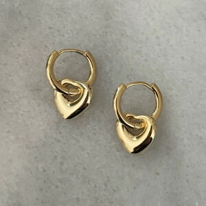 COPY - COPY - Gold Bubble Heart Charm Dangle Huggie Hoop Earrings